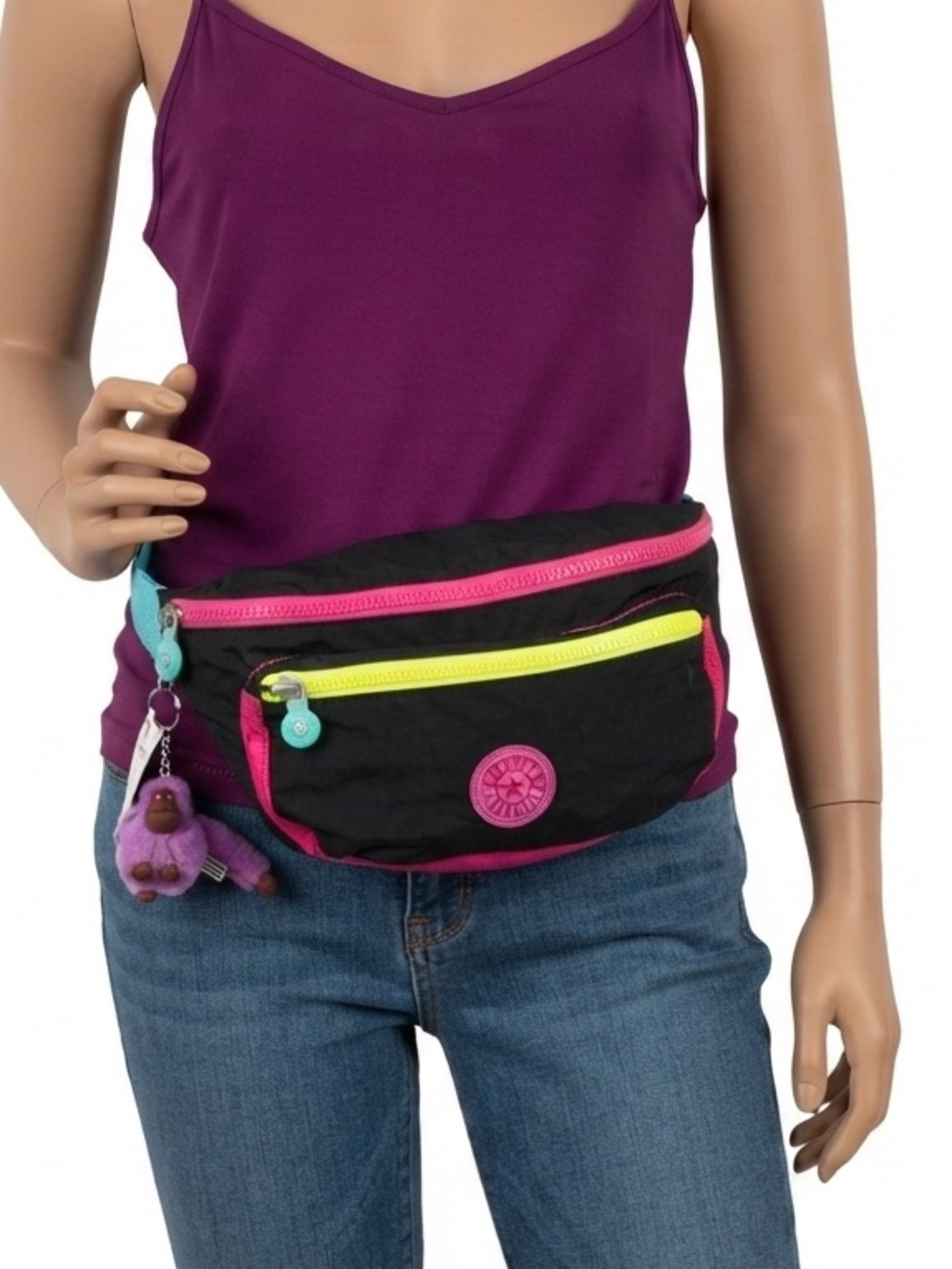 Kipling Yasemina Travel Belt Bag Fanny Pack Sling Bag Rainbow Black